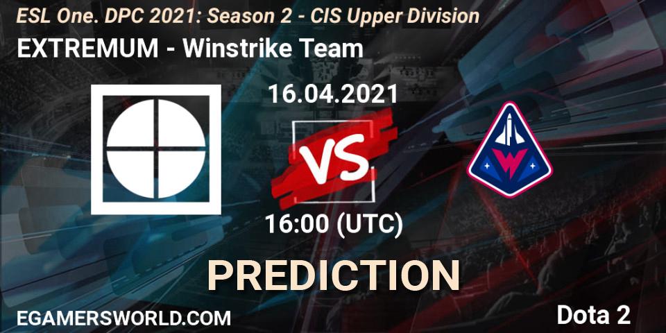 Prognose für das Spiel EXTREMUM VS Winstrike Team. 16.04.21. Dota 2 - ESL One. DPC 2021: Season 2 - CIS Upper Division