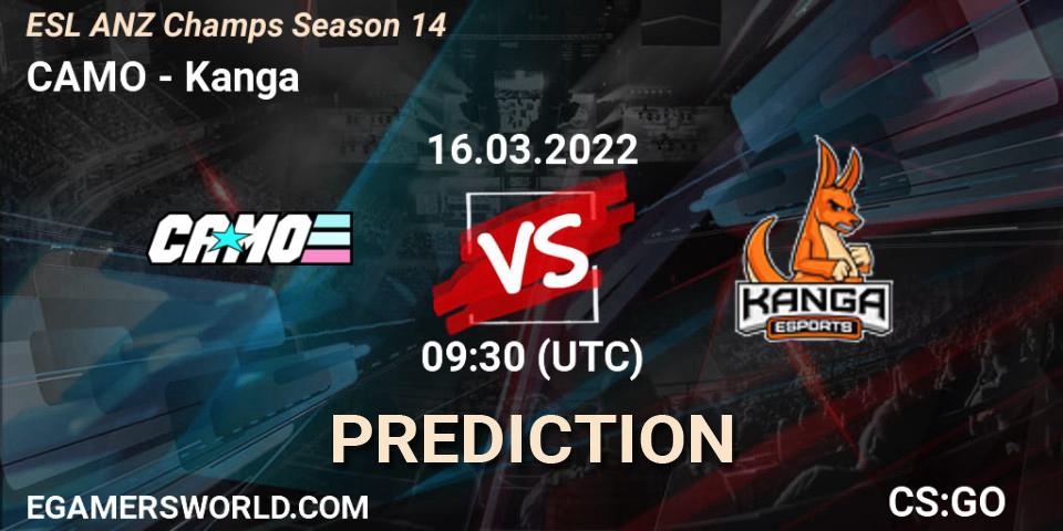 Prognose für das Spiel CAMO VS Kanga. 16.03.2022 at 09:00. Counter-Strike (CS2) - ESL ANZ Champs Season 14