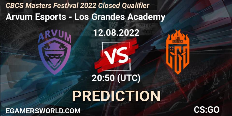 Prognose für das Spiel Arvum Esports VS Los Grandes Academy. 12.08.2022 at 19:45. Counter-Strike (CS2) - CBCS Masters Festival 2022 Closed Qualifier