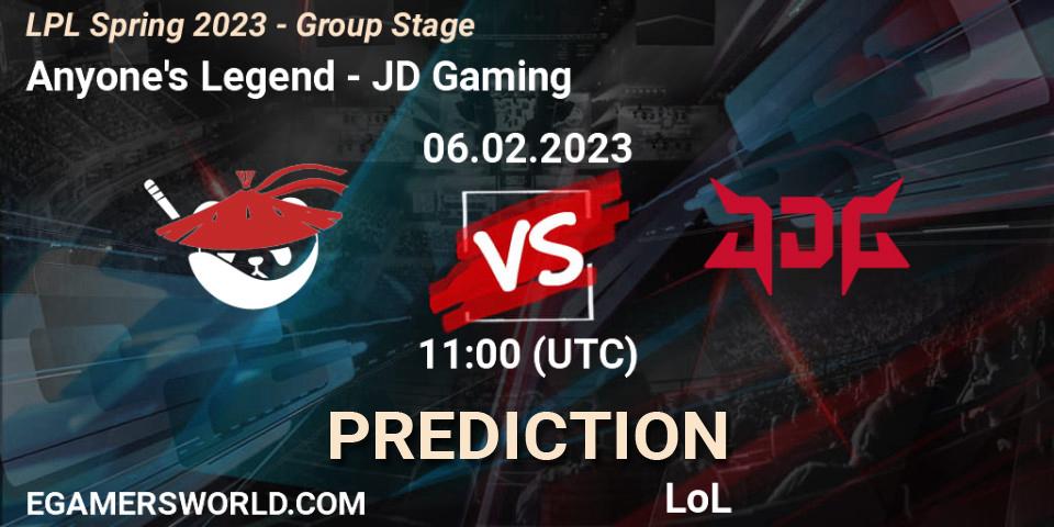 Prognose für das Spiel Anyone's Legend VS JD Gaming. 06.02.23. LoL - LPL Spring 2023 - Group Stage