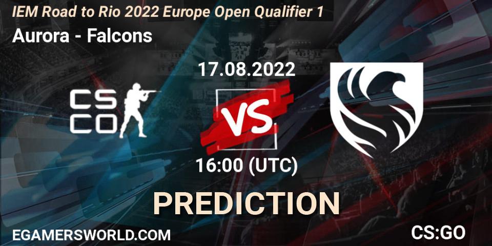 Prognose für das Spiel Aurora VS Falcons. 17.08.2022 at 16:00. Counter-Strike (CS2) - IEM Road to Rio 2022 Europe Open Qualifier 1