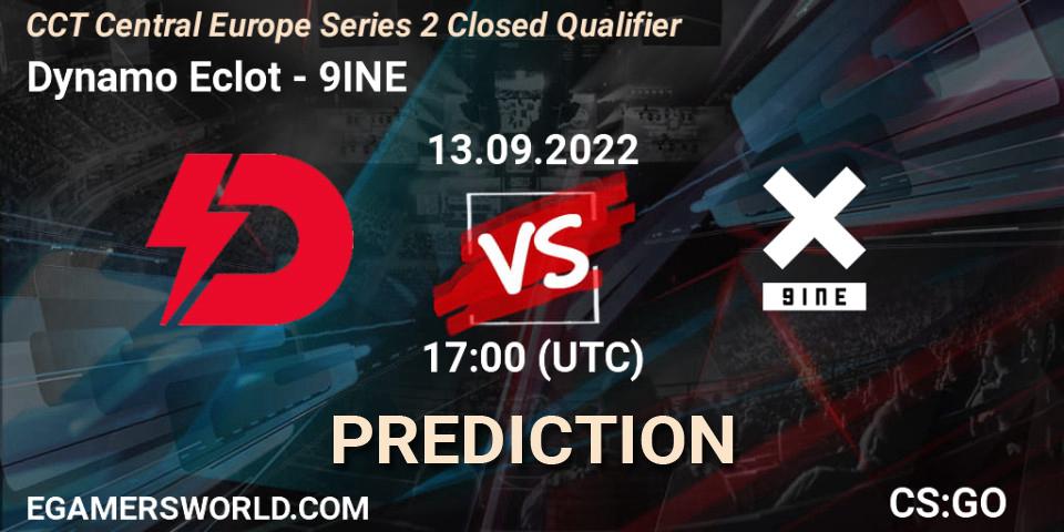 Prognose für das Spiel Dynamo Eclot VS 9INE. 13.09.2022 at 17:00. Counter-Strike (CS2) - CCT Central Europe Series 2 Closed Qualifier