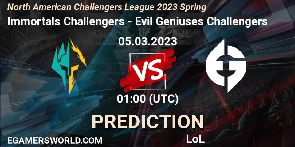 Prognose für das Spiel Immortals Challengers VS Evil Geniuses Challengers. 05.03.23. LoL - NACL 2023 Spring - Group Stage