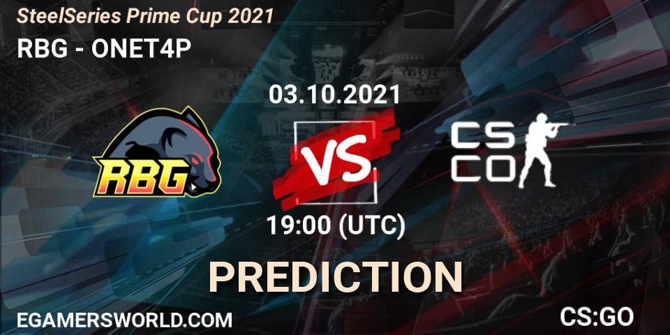 Prognose für das Spiel RBG VS ONET4P. 03.10.2021 at 19:00. Counter-Strike (CS2) - SteelSeries Prime Cup 2021