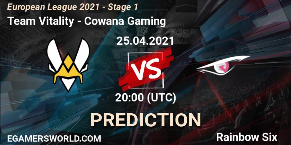 Prognose für das Spiel Team Vitality VS Cowana Gaming. 25.04.2021 at 19:00. Rainbow Six - European League 2021 - Stage 1