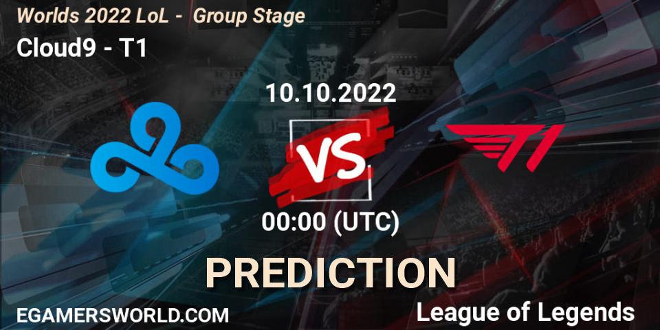 Prognose für das Spiel Cloud9 VS T1. 10.10.2022 at 00:00. LoL - Worlds 2022 LoL - Group Stage