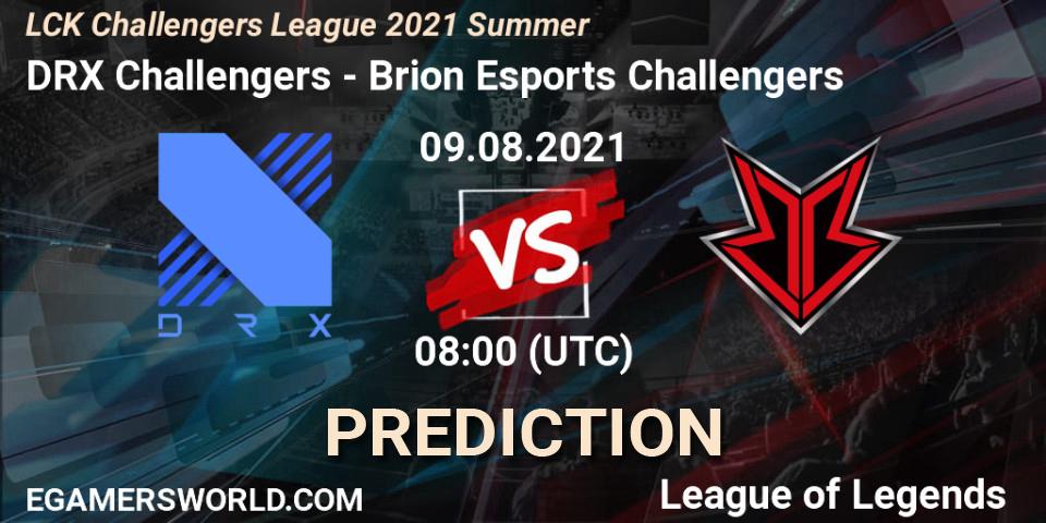 Prognose für das Spiel DRX Challengers VS Brion Esports Challengers. 09.08.2021 at 08:00. LoL - LCK Challengers League 2021 Summer