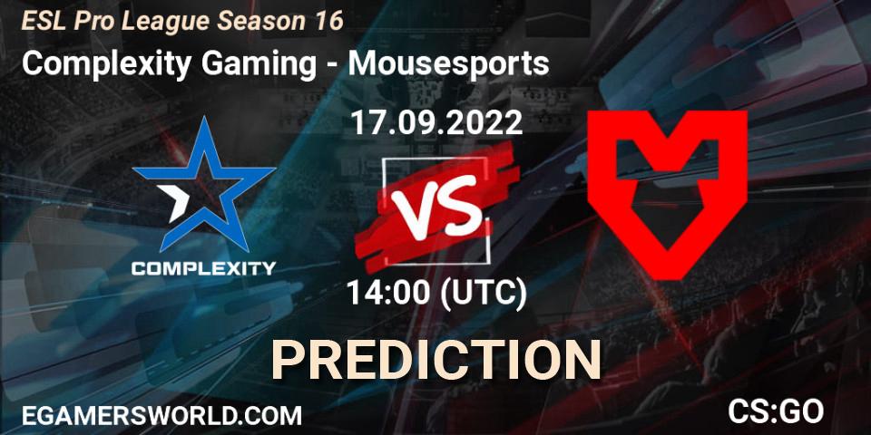 Prognose für das Spiel Complexity Gaming VS MOUZ. 17.09.22. CS2 (CS:GO) - ESL Pro League Season 16