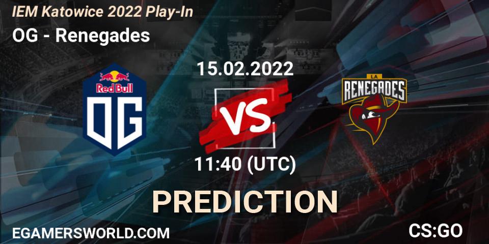 Prognose für das Spiel OG VS Renegades. 15.02.2022 at 12:05. Counter-Strike (CS2) - IEM Katowice 2022 Play-In