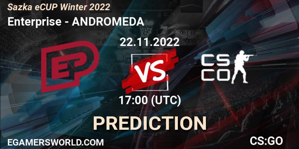 Prognose für das Spiel Enterprise VS ANDROMEDA. 22.11.2022 at 17:00. Counter-Strike (CS2) - Sazka eCUP Winter 2022