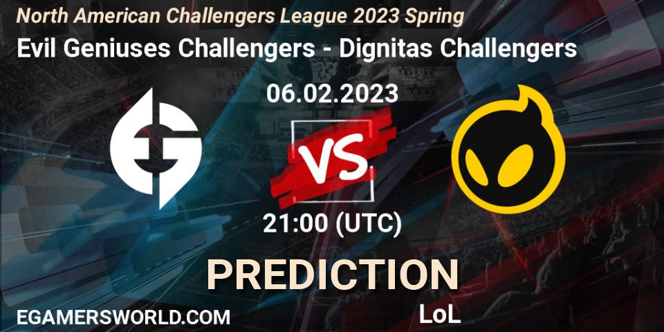 Prognose für das Spiel Evil Geniuses Challengers VS Dignitas Challengers. 06.02.23. LoL - NACL 2023 Spring - Group Stage