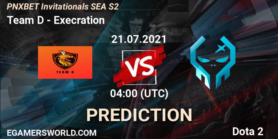 Prognose für das Spiel Team D VS Execration. 21.07.2021 at 04:00. Dota 2 - PNXBET Invitationals SEA S2