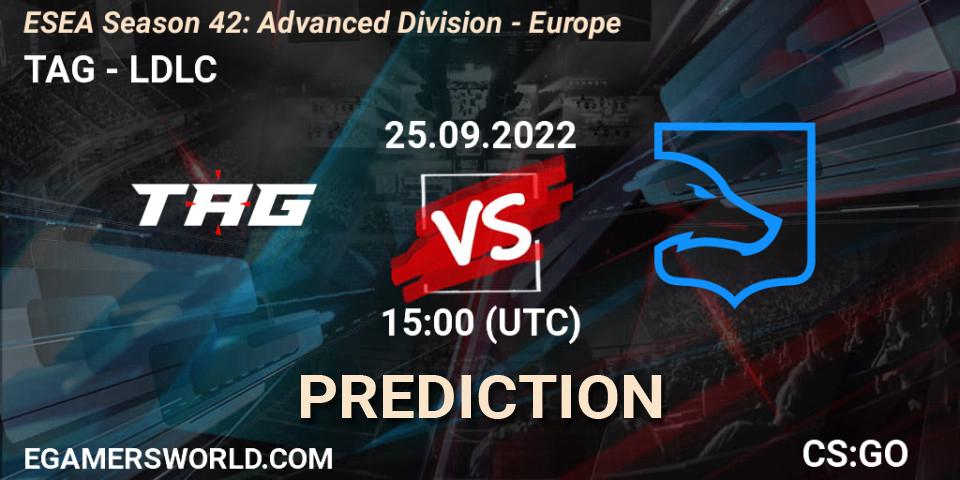 Prognose für das Spiel TAG VS LDLC. 25.09.2022 at 15:00. Counter-Strike (CS2) - ESEA Season 42: Advanced Division - Europe
