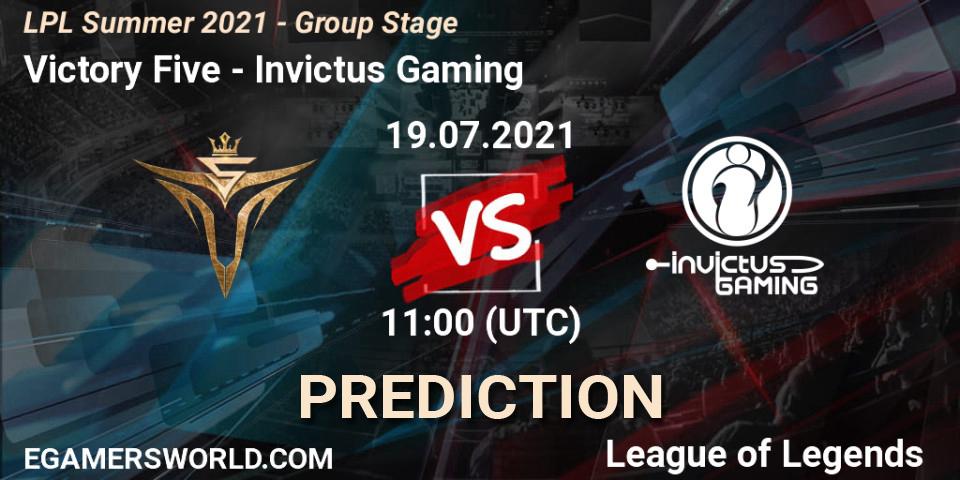 Prognose für das Spiel Victory Five VS Invictus Gaming. 19.07.2021 at 11:00. LoL - LPL Summer 2021 - Group Stage