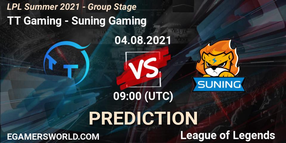 Prognose für das Spiel TT Gaming VS Suning Gaming. 04.08.21. LoL - LPL Summer 2021 - Group Stage