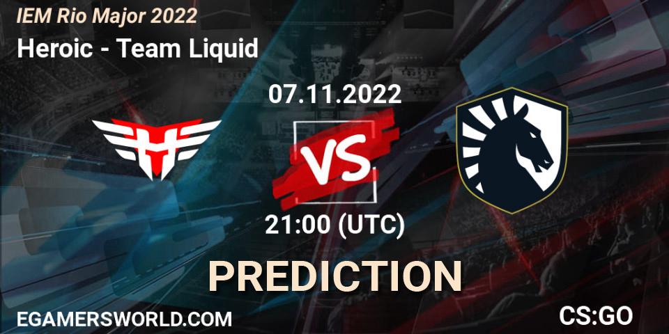 Prognose für das Spiel Heroic VS Team Liquid. 07.11.2022 at 21:00. Counter-Strike (CS2) - IEM Rio Major 2022