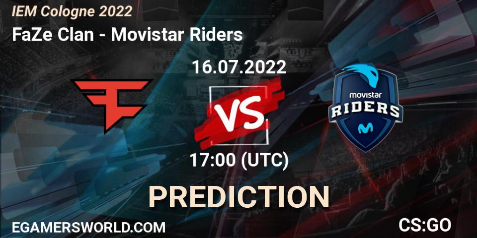 Prognose für das Spiel FaZe Clan VS Movistar Riders. 16.07.2022 at 17:00. Counter-Strike (CS2) - IEM Cologne 2022