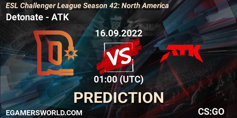 Prognose für das Spiel Detonate VS ATK. 23.09.22. CS2 (CS:GO) - ESL Challenger League Season 42: North America