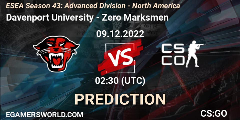 Prognose für das Spiel Davenport University VS Zero Marksmen. 09.12.22. CS2 (CS:GO) - ESEA Season 43: Advanced Division - North America