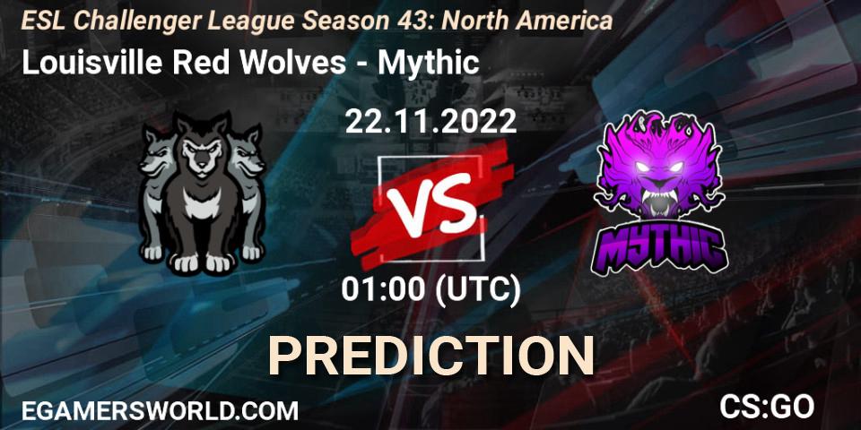 Prognose für das Spiel Louisville Red Wolves VS Mythic. 02.12.2022 at 01:00. Counter-Strike (CS2) - ESL Challenger League Season 43: North America