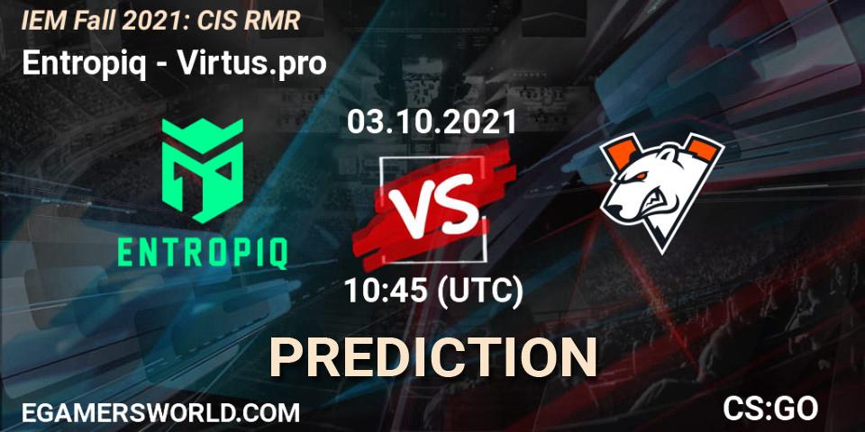 Prognose für das Spiel Entropiq VS Virtus.pro. 03.10.2021 at 10:45. Counter-Strike (CS2) - IEM Fall 2021: CIS RMR