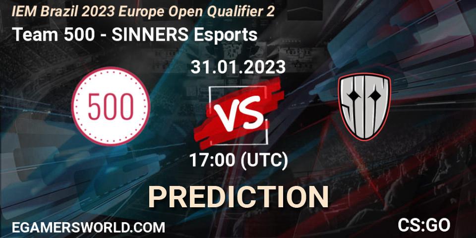 Prognose für das Spiel Team 500 VS SINNERS Esports. 31.01.2023 at 17:00. Counter-Strike (CS2) - IEM Brazil Rio 2023 Europe Open Qualifier 2