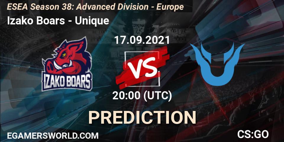 Prognose für das Spiel Izako Boars VS Unique. 17.09.2021 at 20:00. Counter-Strike (CS2) - ESEA Season 38: Advanced Division - Europe