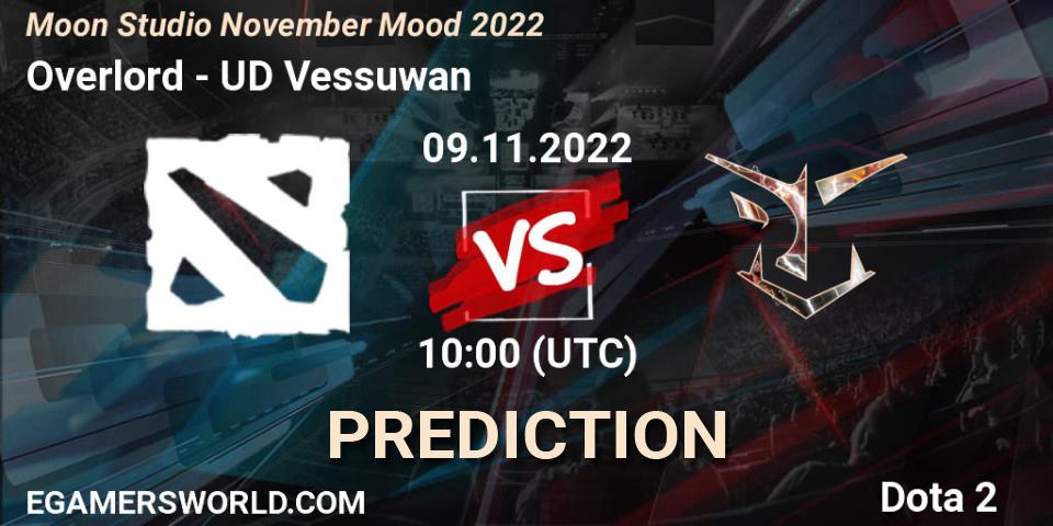 Prognose für das Spiel Overlord VS UD Vessuwan. 09.11.2022 at 10:29. Dota 2 - Moon Studio November Mood 2022