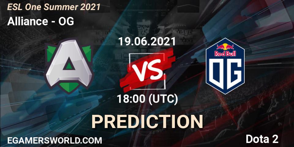 Prognose für das Spiel Alliance VS OG. 19.06.21. Dota 2 - ESL One Summer 2021