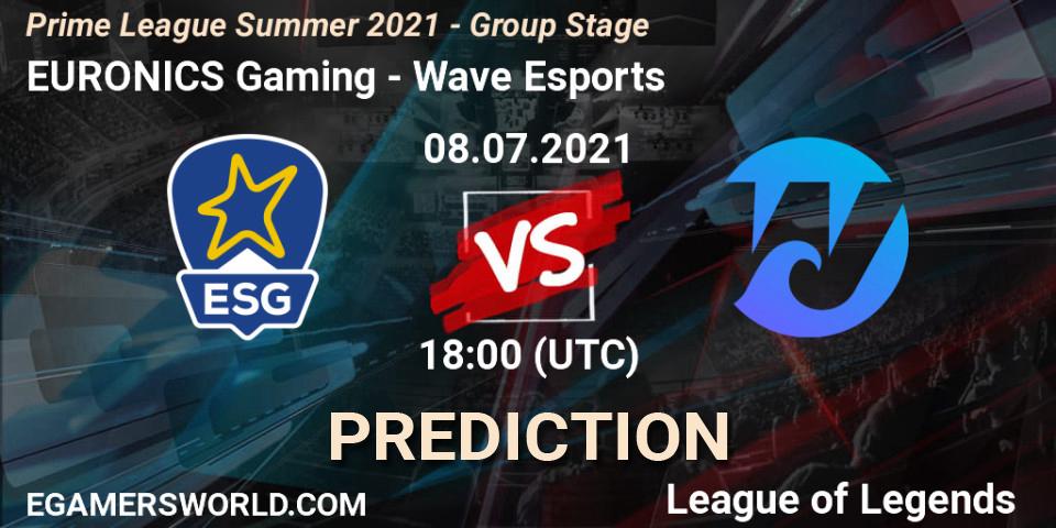 Prognose für das Spiel EURONICS Gaming VS Wave Esports. 08.07.21. LoL - Prime League Summer 2021 - Group Stage