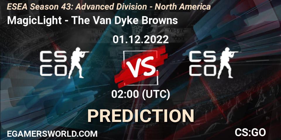 Prognose für das Spiel MagicLight VS The Van Dyke Browns. 01.12.2022 at 02:00. Counter-Strike (CS2) - ESEA Season 43: Advanced Division - North America