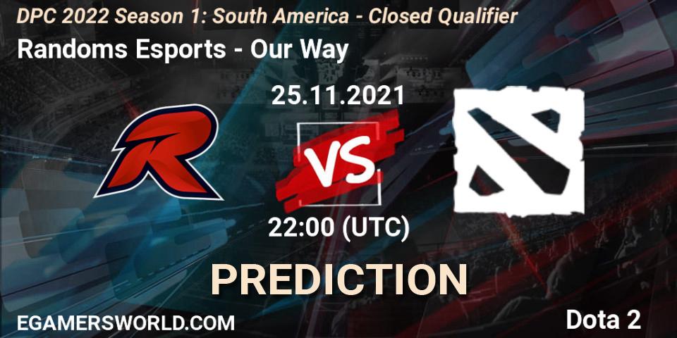 Prognose für das Spiel Randoms Esports VS Our Way. 25.11.2021 at 22:00. Dota 2 - DPC 2022 Season 1: South America - Closed Qualifier