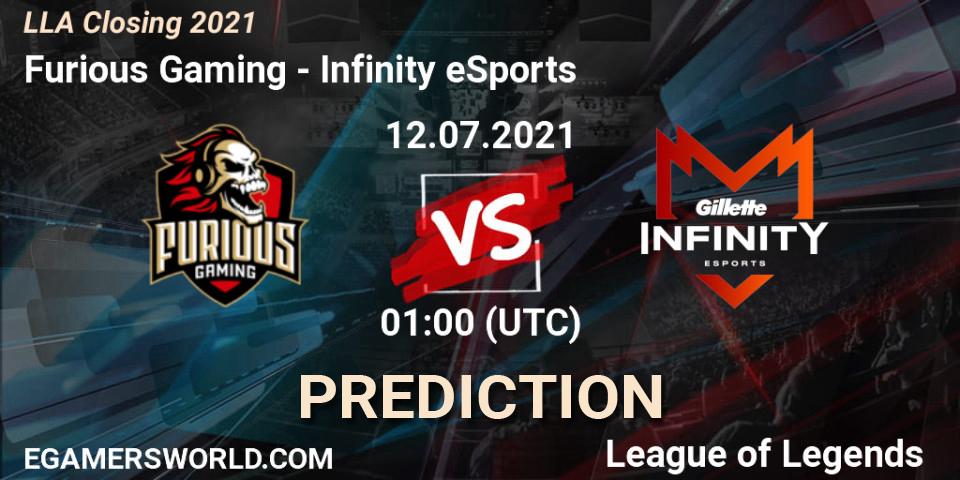 Prognose für das Spiel Furious Gaming VS Infinity eSports. 12.07.21. LoL - LLA Closing 2021