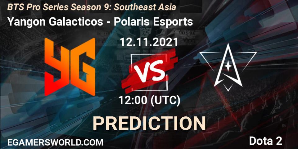 Prognose für das Spiel Yangon Galacticos VS Polaris Esports. 12.11.2021 at 11:18. Dota 2 - BTS Pro Series Season 9: Southeast Asia