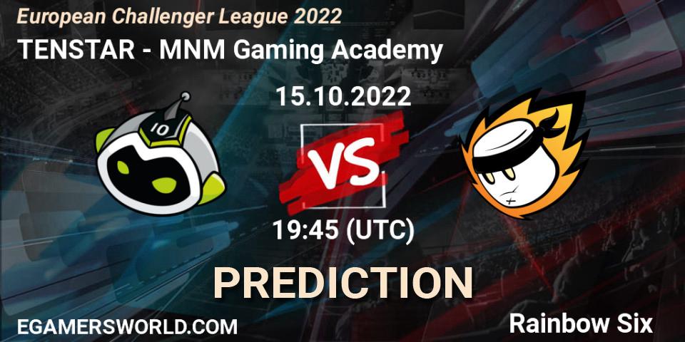 Prognose für das Spiel TENSTAR VS MNM Gaming Academy. 15.10.2022 at 19:45. Rainbow Six - European Challenger League 2022