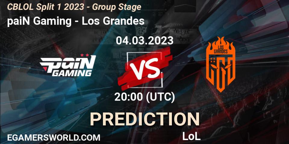 Prognose für das Spiel paiN Gaming VS Los Grandes. 04.03.2023 at 21:10. LoL - CBLOL Split 1 2023 - Group Stage