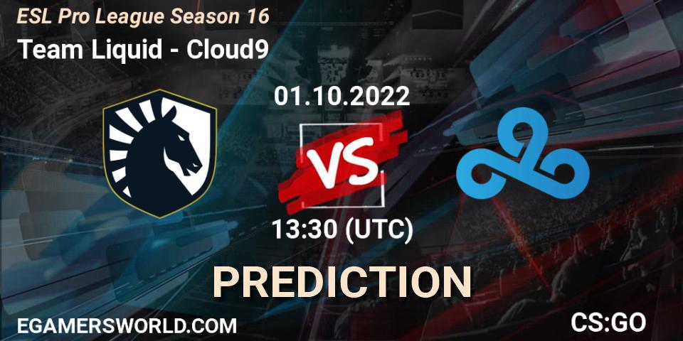 Prognose für das Spiel Team Liquid VS Cloud9. 01.10.2022 at 13:30. Counter-Strike (CS2) - ESL Pro League Season 16