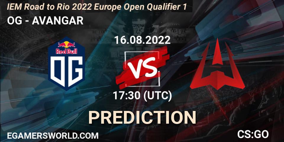 Prognose für das Spiel OG VS AVANGAR. 16.08.2022 at 17:30. Counter-Strike (CS2) - IEM Road to Rio 2022 Europe Open Qualifier 1