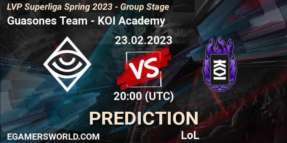 Prognose für das Spiel Guasones Team VS KOI Academy. 23.02.2023 at 17:00. LoL - LVP Superliga Spring 2023 - Group Stage