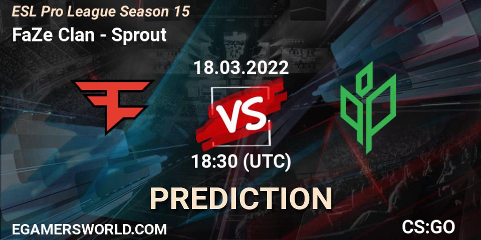 Prognose für das Spiel FaZe Clan VS Sprout. 18.03.2022 at 18:35. Counter-Strike (CS2) - ESL Pro League Season 15