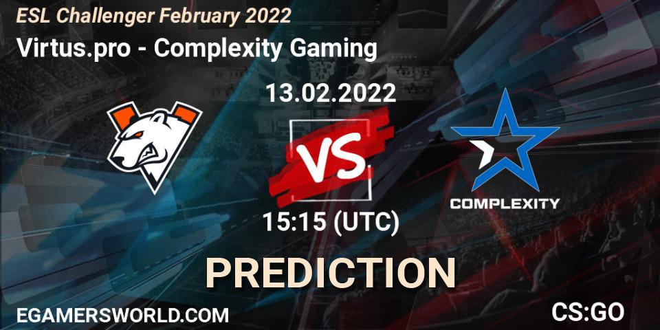 Prognose für das Spiel Virtus.pro VS Complexity Gaming. 13.02.2022 at 15:55. Counter-Strike (CS2) - ESL Challenger February 2022