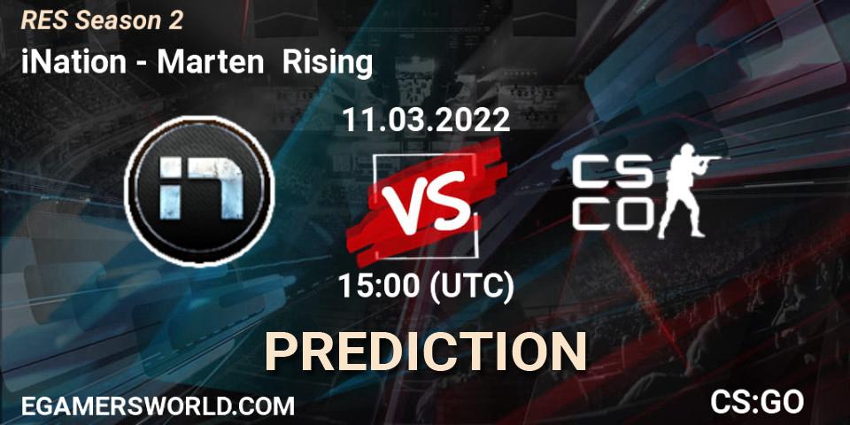 Prognose für das Spiel iNation VS Marten Rising. 11.03.2022 at 15:00. Counter-Strike (CS2) - RES Season 2