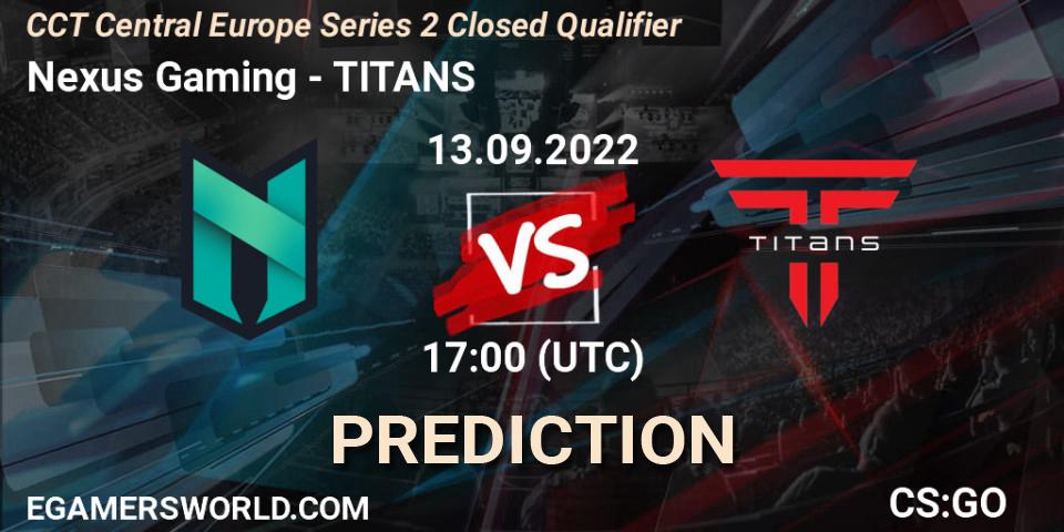 Prognose für das Spiel Nexus Gaming VS TITANS. 13.09.2022 at 18:40. Counter-Strike (CS2) - CCT Central Europe Series 2 Closed Qualifier