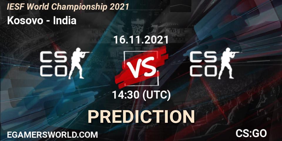 Prognose für das Spiel Team Kosovo VS Team India. 16.11.2021 at 14:45. Counter-Strike (CS2) - IESF World Championship 2021