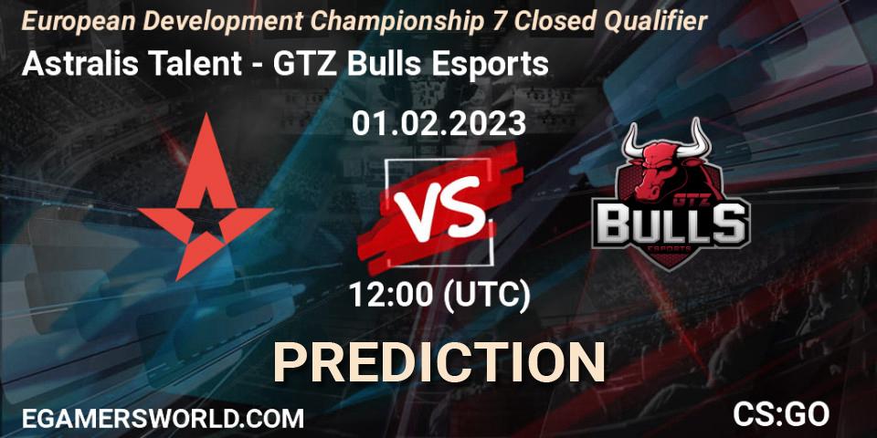 Prognose für das Spiel Astralis Talent VS GTZ Bulls Esports. 01.02.23. CS2 (CS:GO) - European Development Championship 7 Closed Qualifier