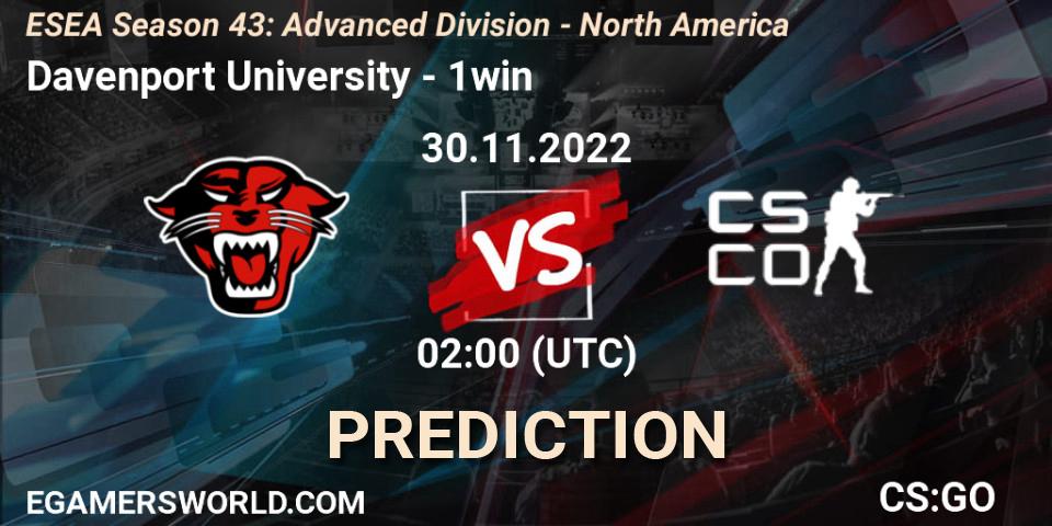 Prognose für das Spiel Davenport University VS 1win. 04.12.22. CS2 (CS:GO) - ESEA Season 43: Advanced Division - North America