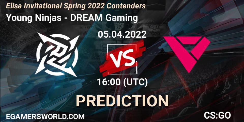 Prognose für das Spiel Young Ninjas VS DREAM Gaming. 05.04.2022 at 16:00. Counter-Strike (CS2) - Elisa Invitational Spring 2022 Contenders