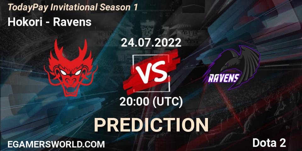 Prognose für das Spiel Hokori VS Ravens. 24.07.2022 at 20:04. Dota 2 - TodayPay Invitational Season 1