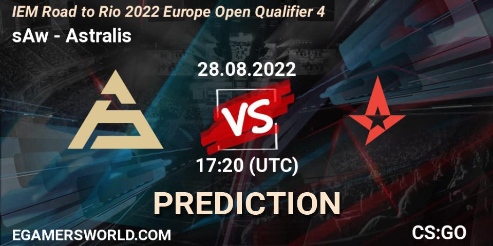 Prognose für das Spiel sAw VS Astralis. 28.08.2022 at 17:20. Counter-Strike (CS2) - IEM Road to Rio 2022 Europe Open Qualifier 4