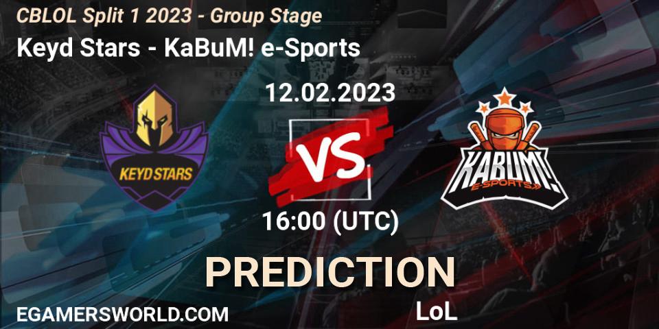Prognose für das Spiel Keyd Stars VS KaBuM! e-Sports. 12.02.2023 at 16:00. LoL - CBLOL Split 1 2023 - Group Stage